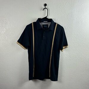 Men’s Denim & Flower Black & Gold Stripe Polo Sz S Business Casual Office wear